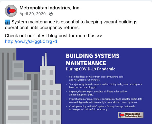 Social Media Post with building illustration and facts about building maintenance.